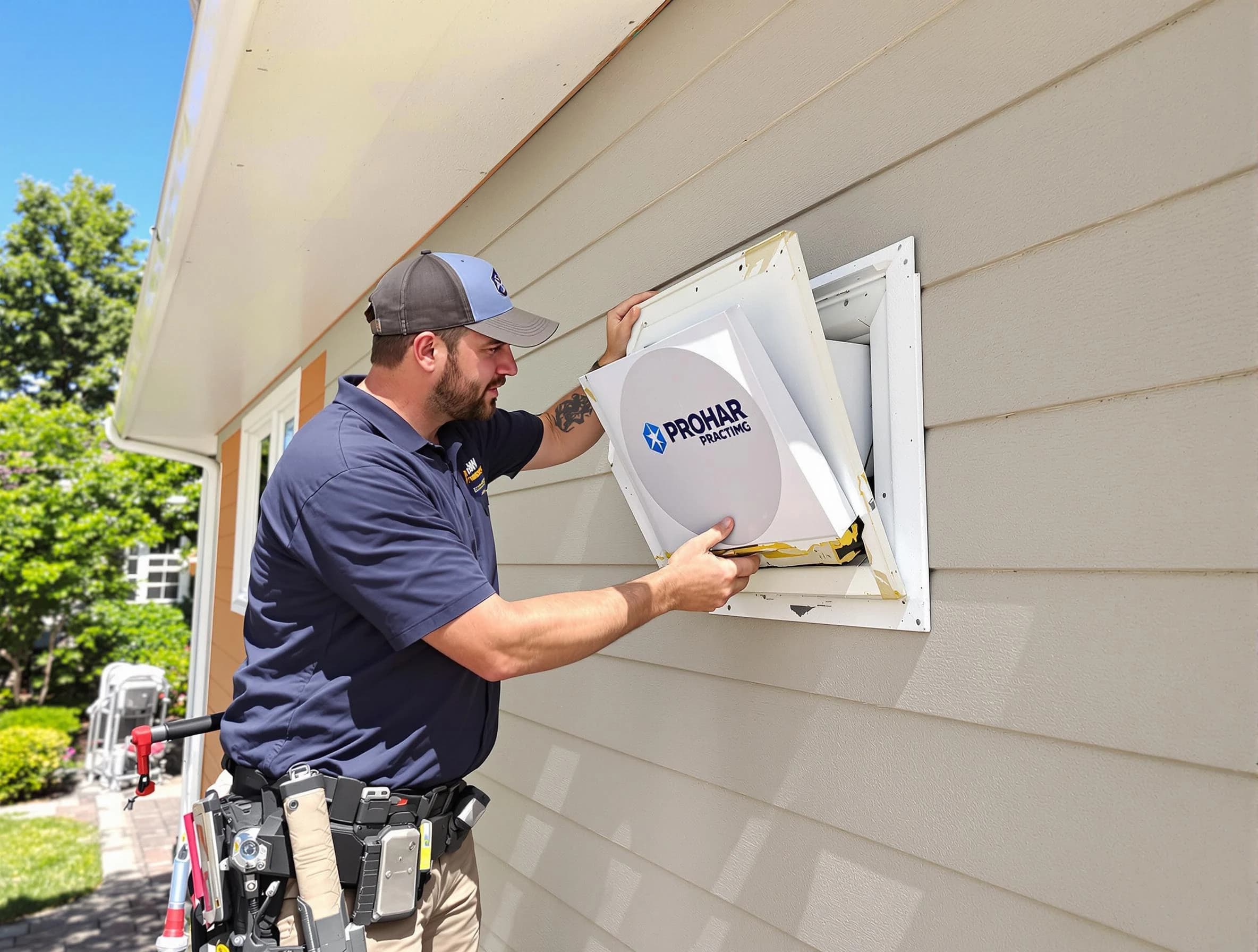 Dickson Dryer Vent Cleaning technician installing a new protective dryer vent cover on a home in Dickson