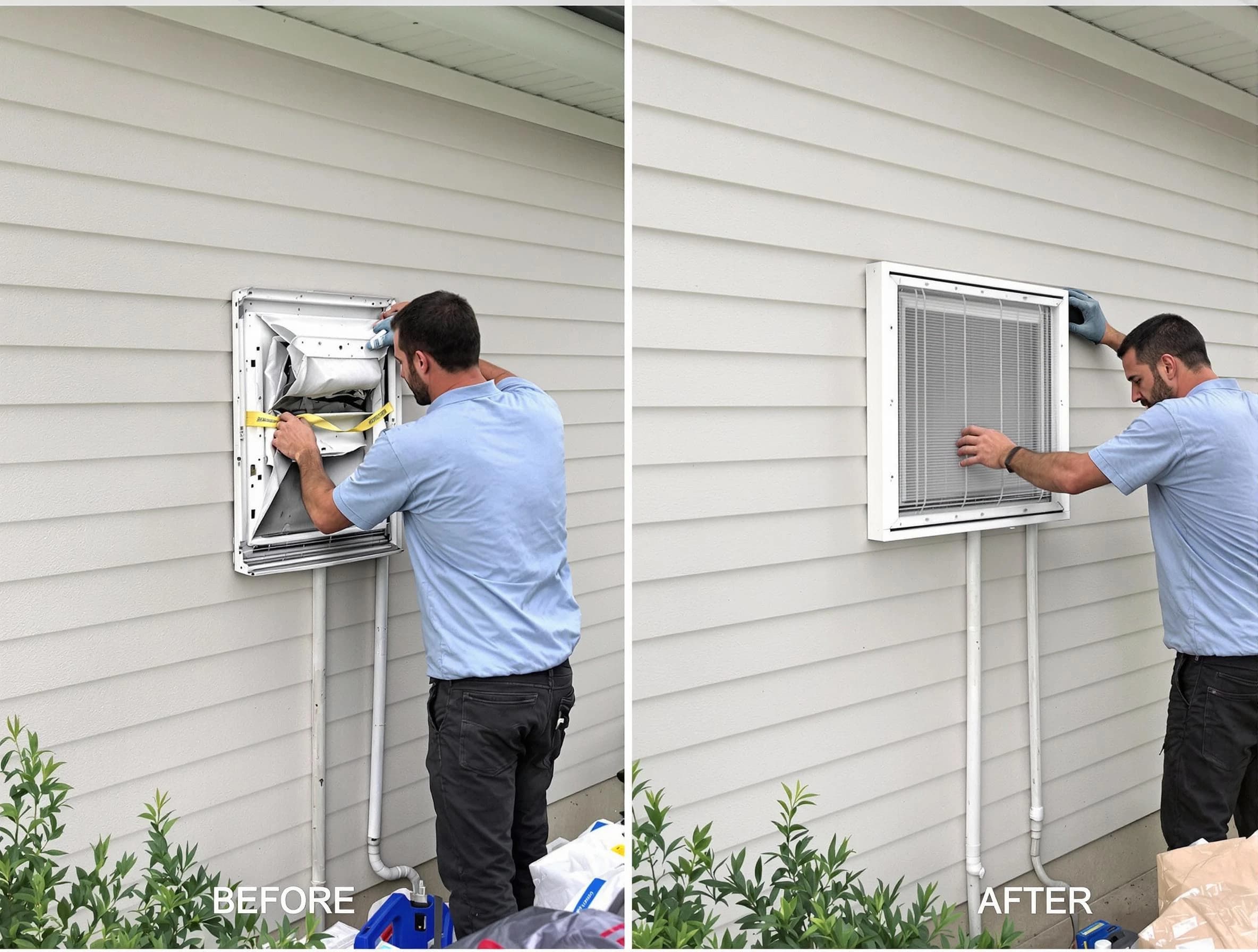 Dickson Dryer Vent Cleaning technician installing high-quality dryer vent cover at a residential property in Dickson