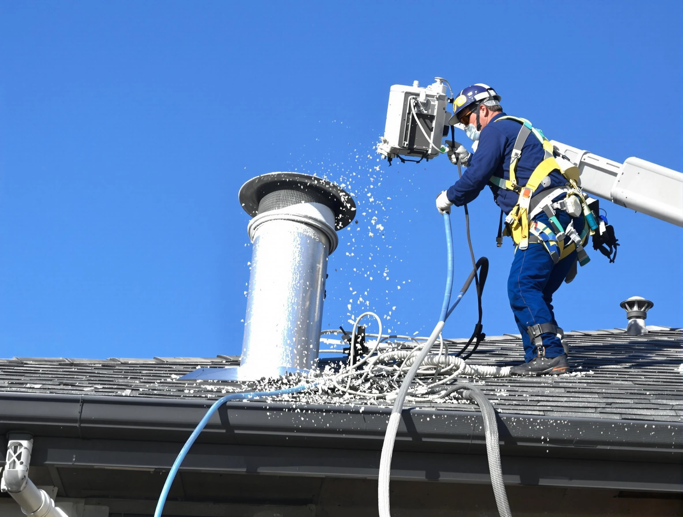 Dickson Dryer Vent Cleaning certified technician safely cleaning a roof-mounted dryer vent in Dickson
